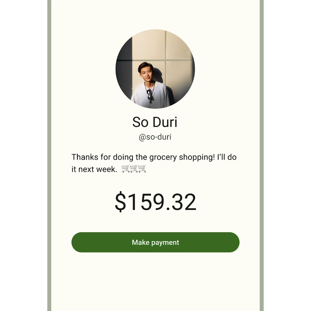 There are 5 types of common buttons A phone showing a payment screen with a green filled button that says 'Make
payment'