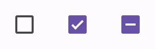 Unselected, selected, and indeterminate checkboxes. Three checkboxes in a row that are unselected, selected, and indeterminate