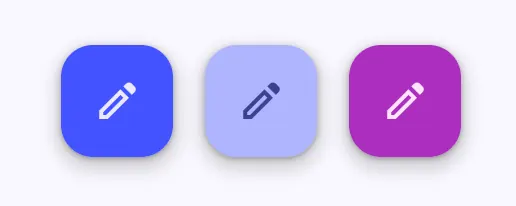 Three fabs with edit icons next to each other but the first is primary
colored, second is secondary, and the last is tertiary
colored.